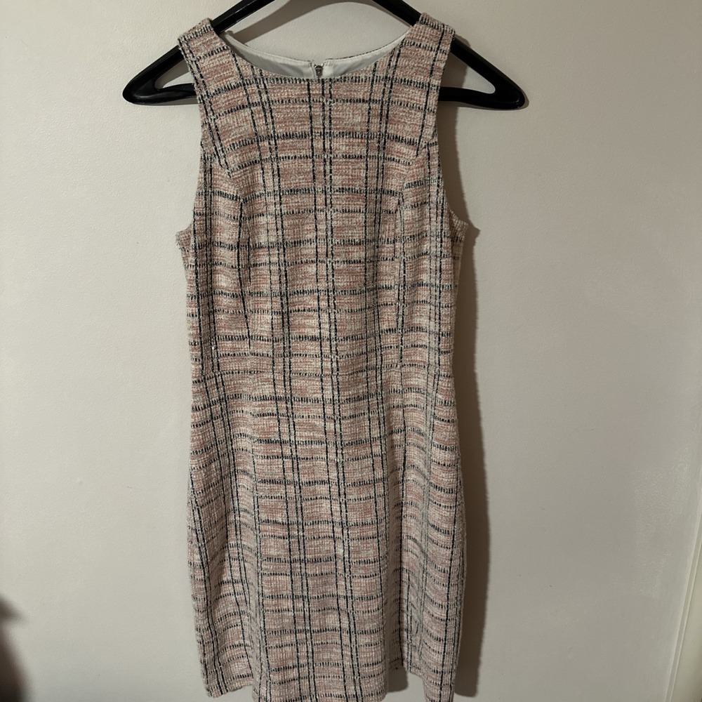 Loft NWT Women's Size 4 Pink Plaid Strappy Button Midi Shiff Dress 100% Cotton